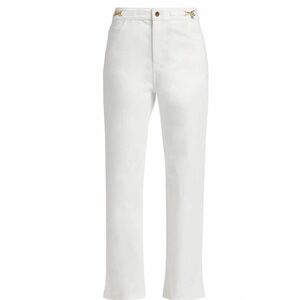 Kobi Halperin June Pant Straight Cropped Ankle White Cotton Gold Logo Belt 14